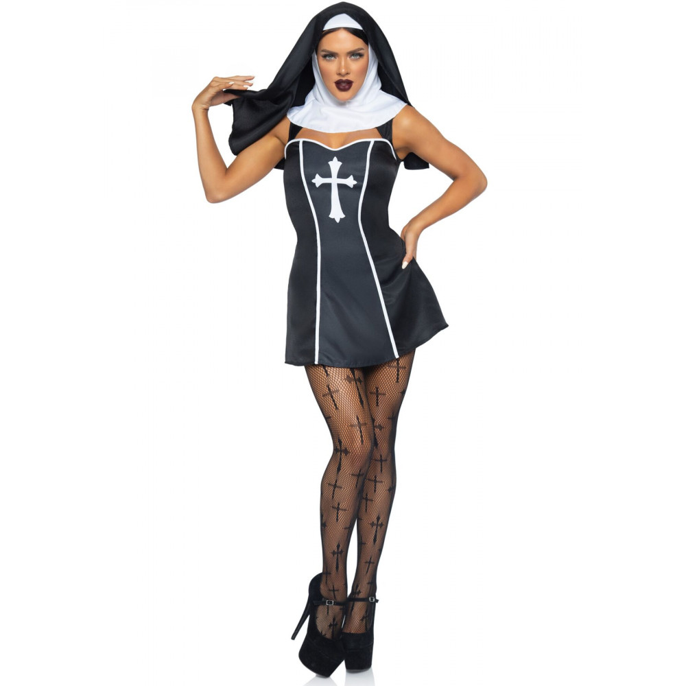 Эротические костюмы - Костюм монашки Leg Avenue Naughty Nun XS, платье, головной убор 2
