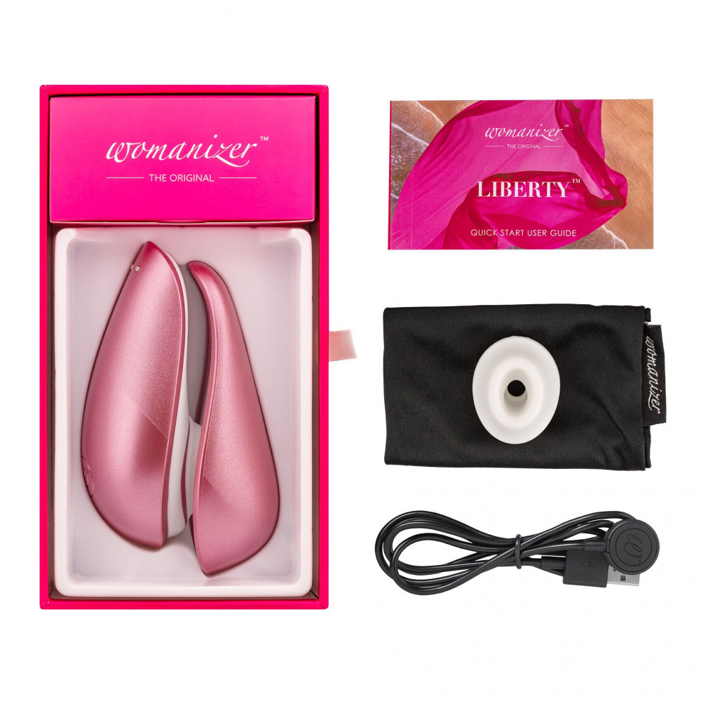 Вибраторы вакуумные - Вакуумный клиторальный стимулятор Womanizer Liberty Pink, магнитная крышка, 2 насадки 3