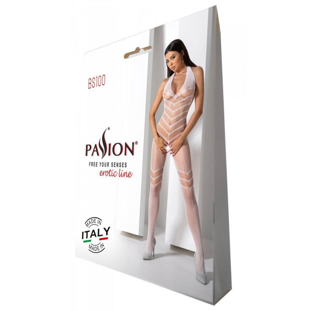 Бодистокинг - Бодистокинг с плетением на животике Passion BS100 One Size, white, декоративный шов, с доступом 4