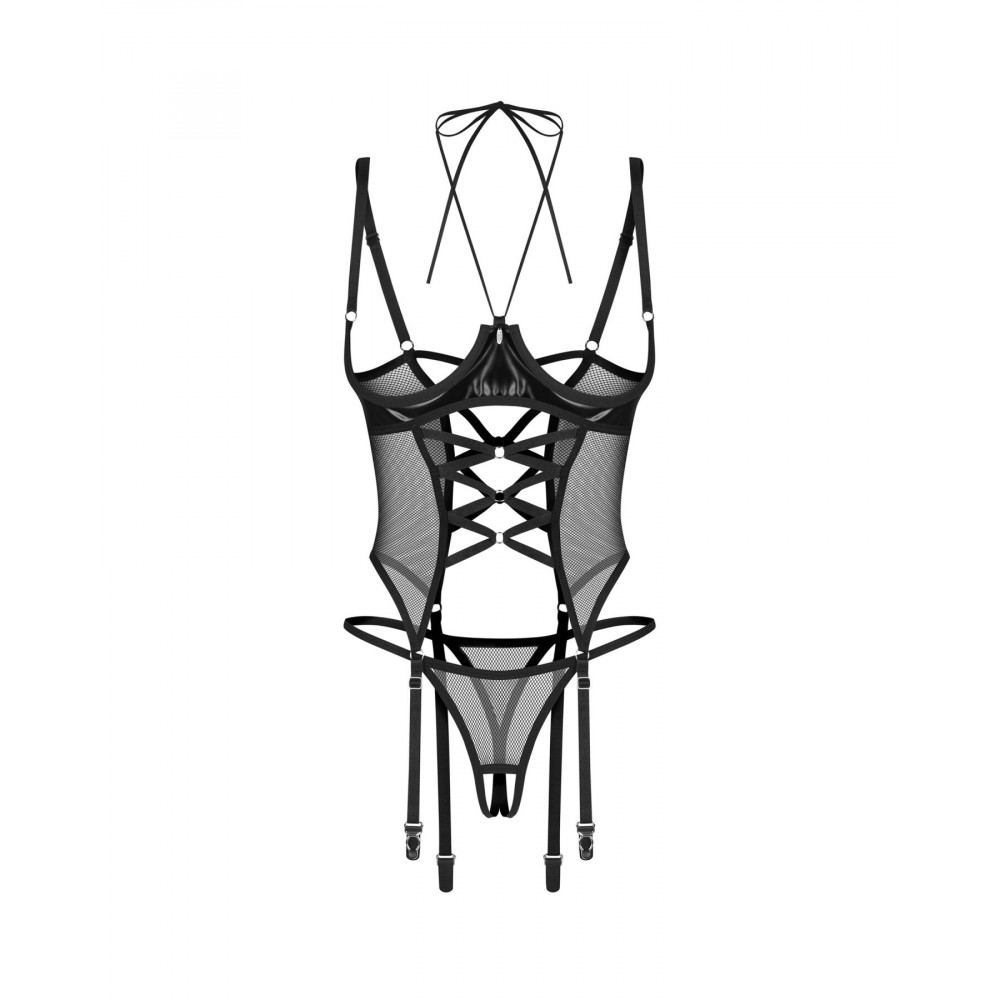 Жіноча еротична білизна - Корсет Obsessive Dominna cupless corset & crotchless thong S/M 3