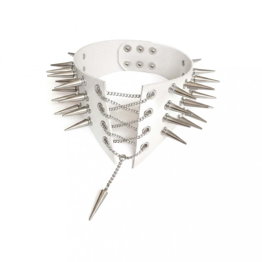  - Чокер-комір з шипами Art of Sex - Ariadne, екошкіра, колір білий, L-2XL