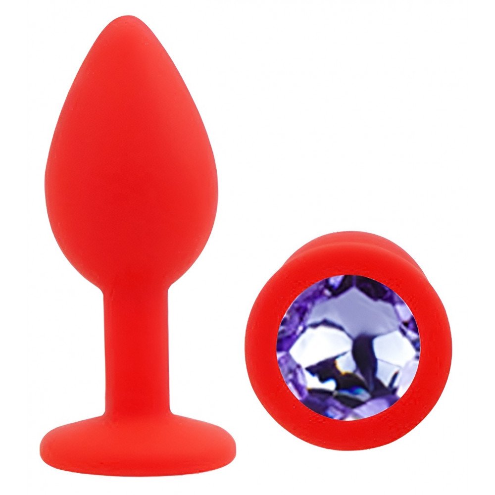 Анальные игрушки без вибрации - Силиконовая анальная пробка EGZO - Silicone Red Round Plug Amethyst, size S 3