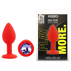 Силиконовая анальная пробка EGZO - Silicone Red Round Plug Amethyst, size S