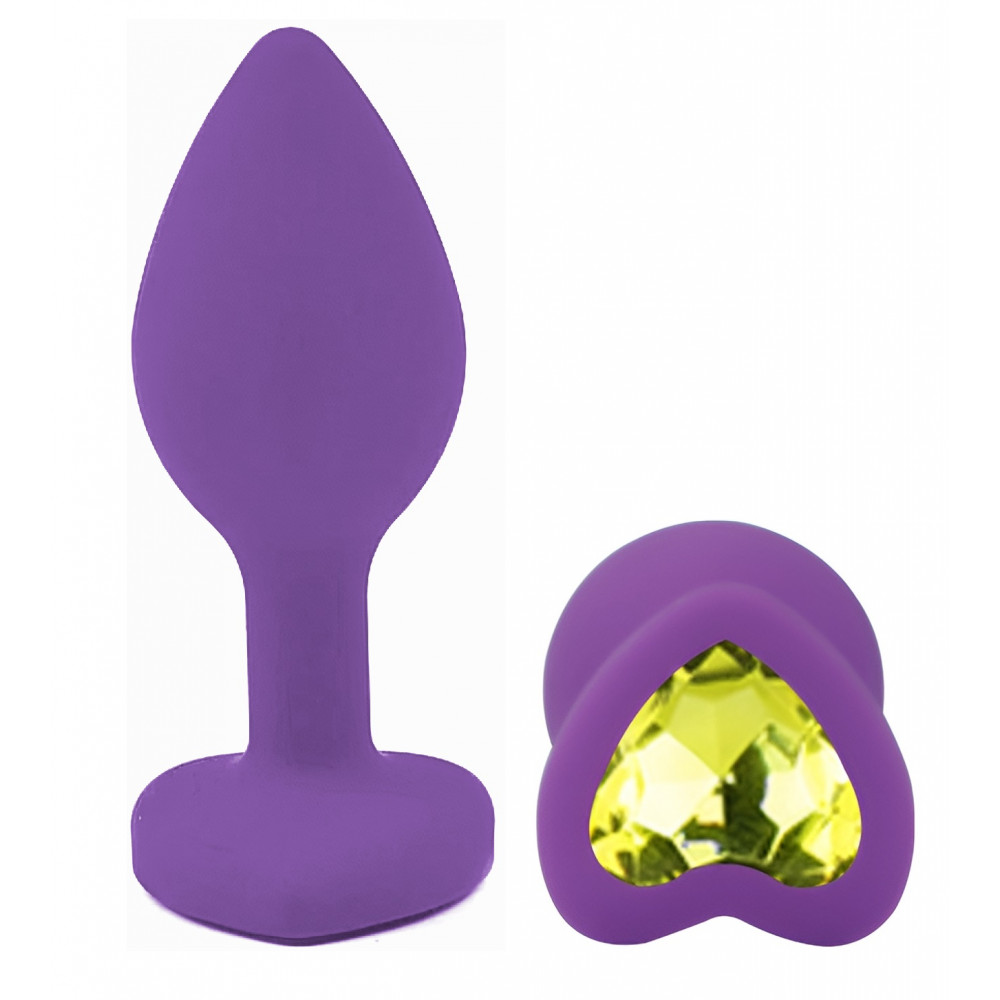 Анальные игрушки без вибрации - Силиконовая анальная пробка EGZO - Silicone Violet Heart Plug Lime, size S 3