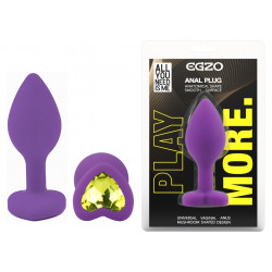 Силиконовая анальная пробка EGZO - Silicone Violet Heart Plug Lime, size S
