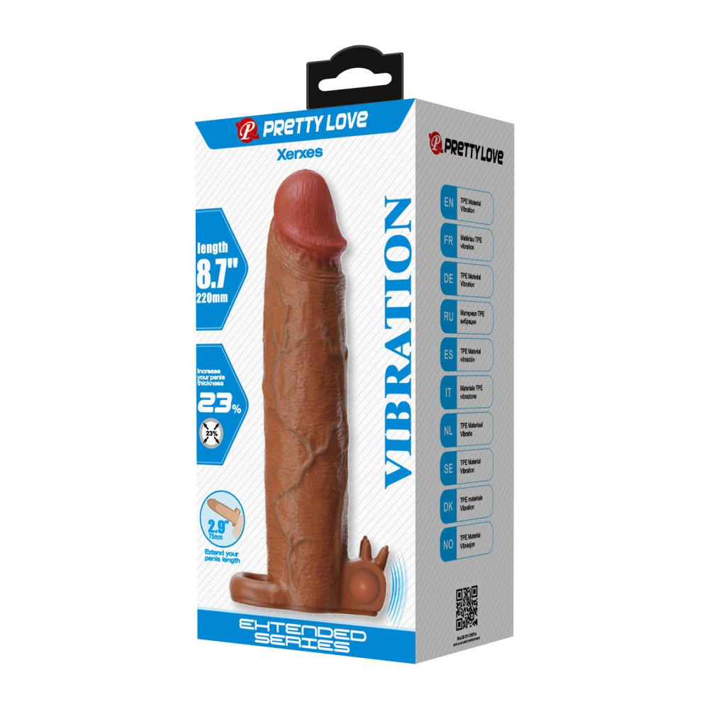  - Подовжуюча насадка з вібростимуляцією Pretty Love - Xerxes Vibrating Penis Sleeve Brown, BI-026282Z-1 7