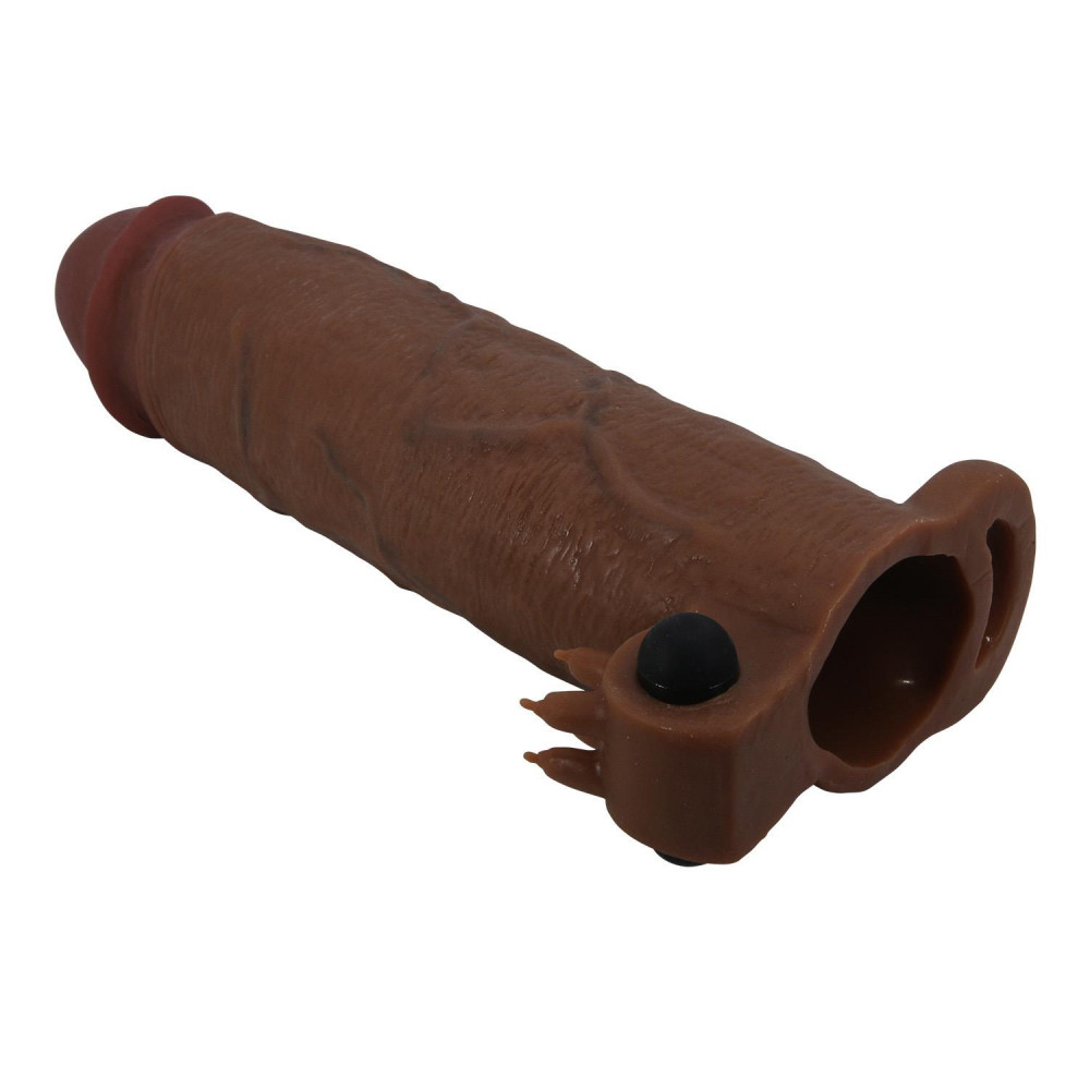  - Подовжуюча насадка з вібростимуляцією Pretty Love - Xerxes Vibrating Penis Sleeve Brown, BI-026282Z-1 4