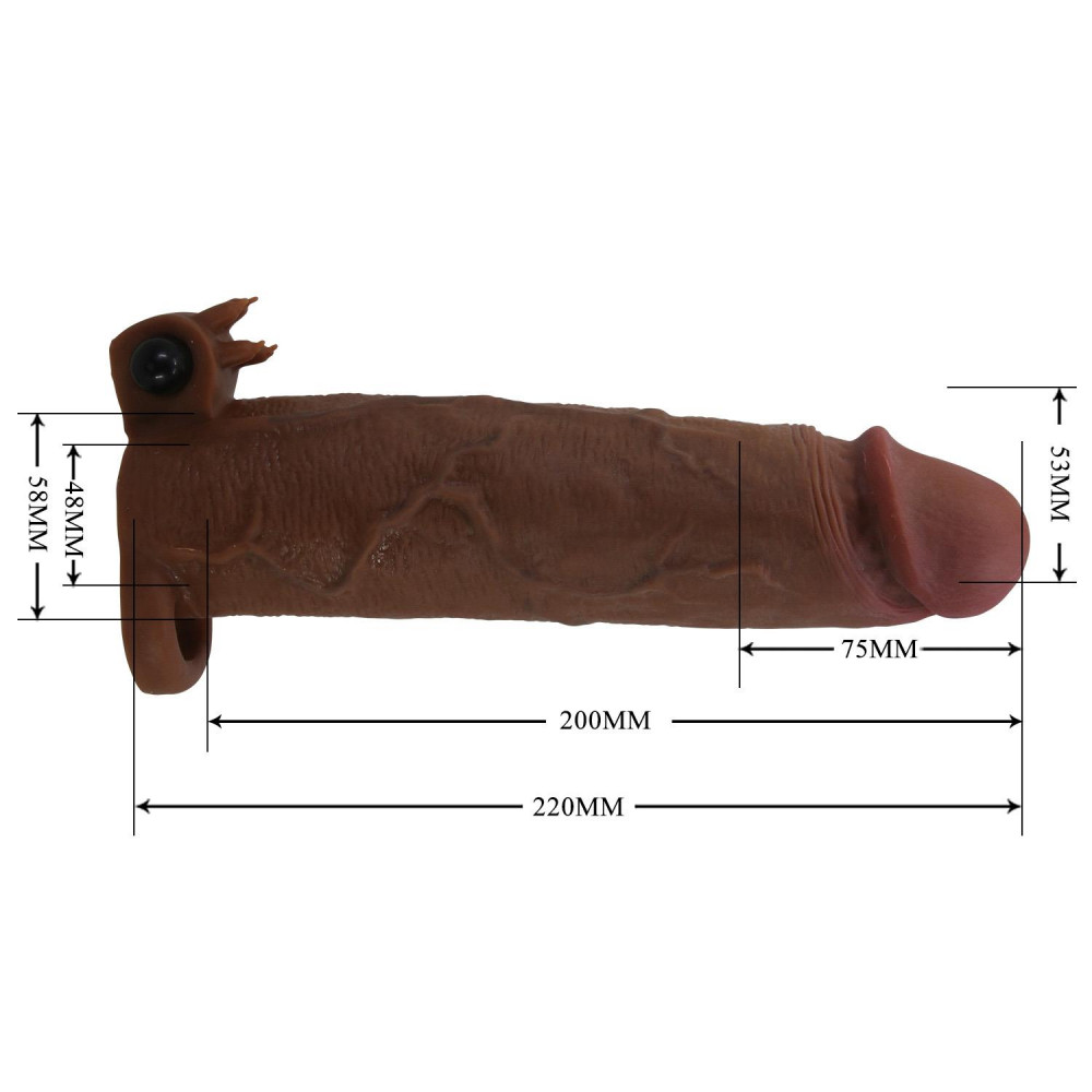  - Подовжуюча насадка з вібростимуляцією Pretty Love - Xerxes Vibrating Penis Sleeve Brown, BI-026282Z-1 6