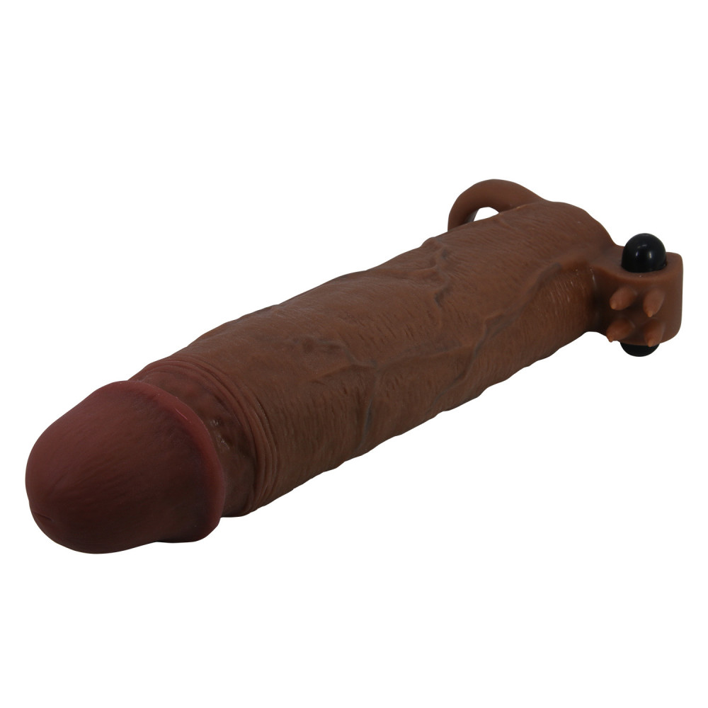  - Подовжуюча насадка з вібростимуляцією Pretty Love - Xerxes Vibrating Penis Sleeve Brown, BI-026282Z-1 3