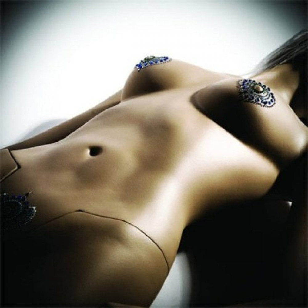 Різне - Прикраси для грудей та бікіні зі стразами Bijoux Indiscrets Flamboyant смарагдово-блакитний 1