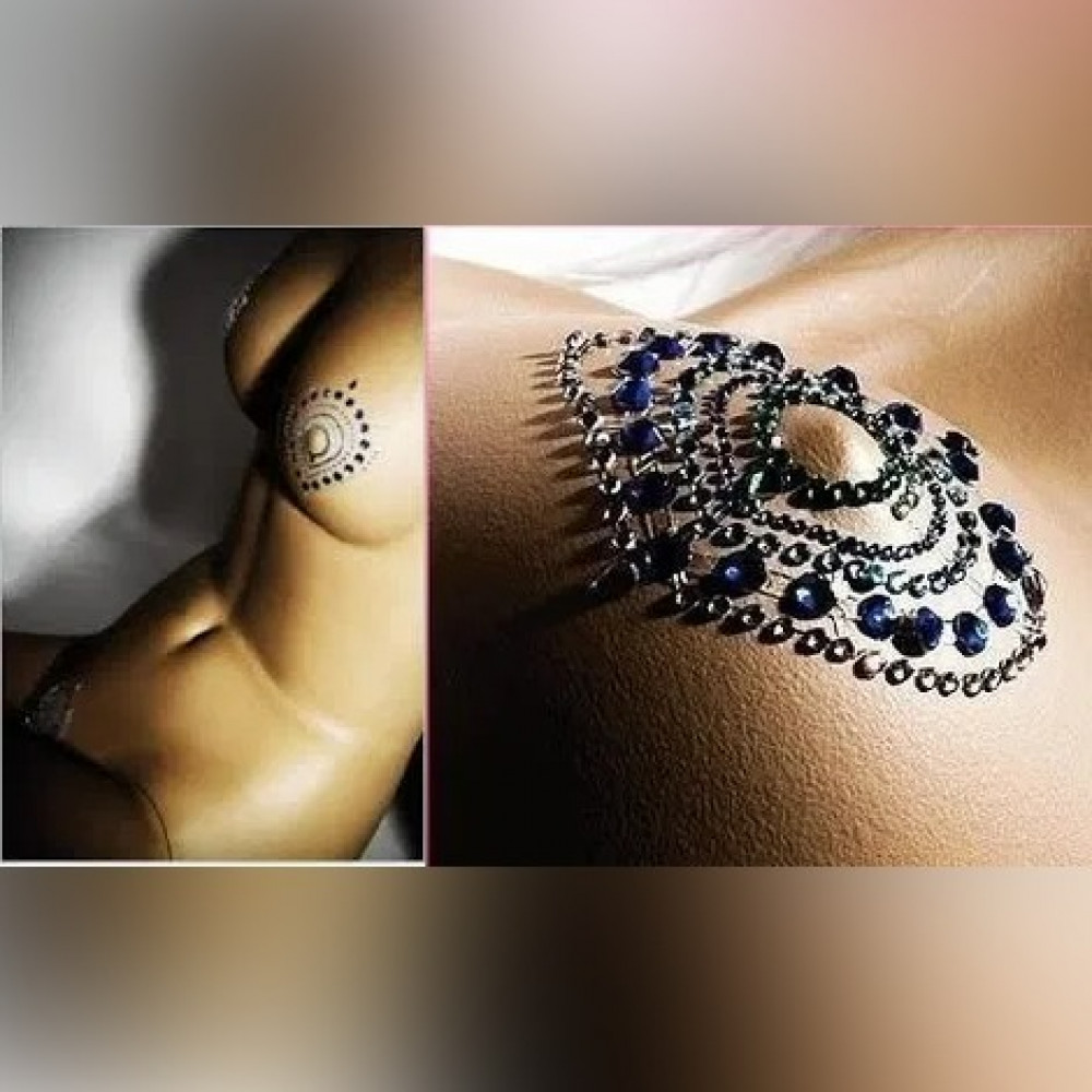 Різне - Прикраси для грудей та бікіні зі стразами Bijoux Indiscrets Flamboyant смарагдово-блакитний 2