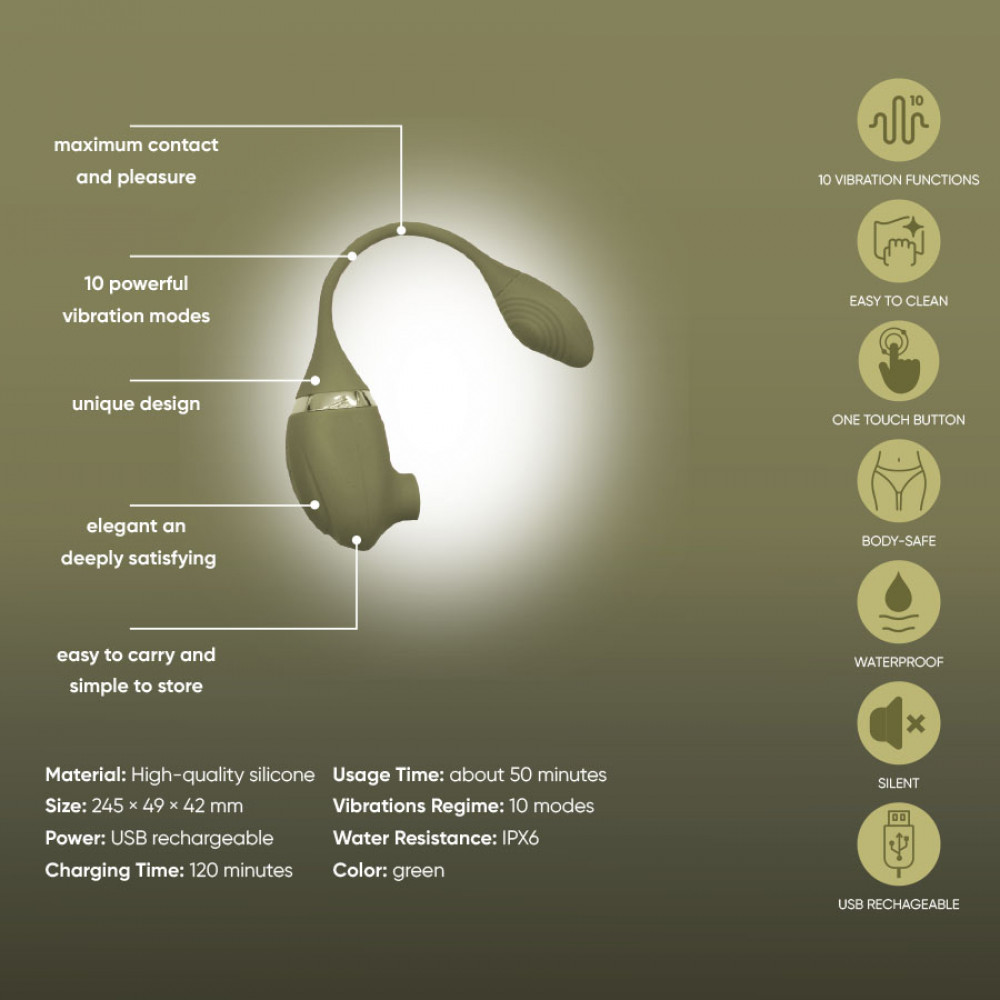Вакуумный вибратор - Вакуумный стимулятор клитора с вибрирующим хвостиком для точки G Sweet Em Velvet Lure, зеленый 9