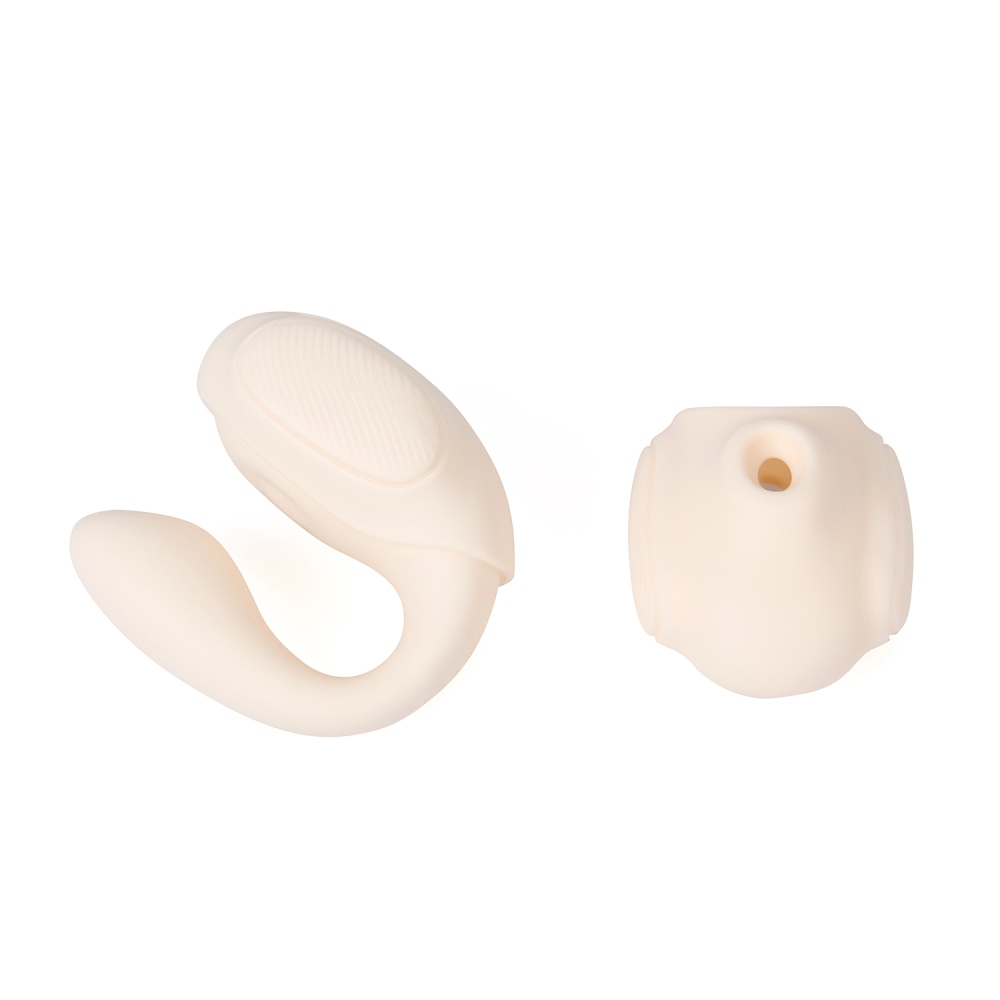 Вибратор-кролик - Вибратор 3в1 BeYourLover TILLY с вакуумом, с приложением, пульсацией и управлением сжатием, бежевый 3