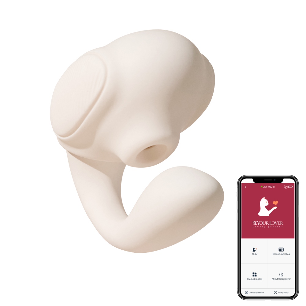 Вибратор-кролик - Вибратор 3в1 BeYourLover TILLY с вакуумом, с приложением, пульсацией и управлением сжатием, бежевый