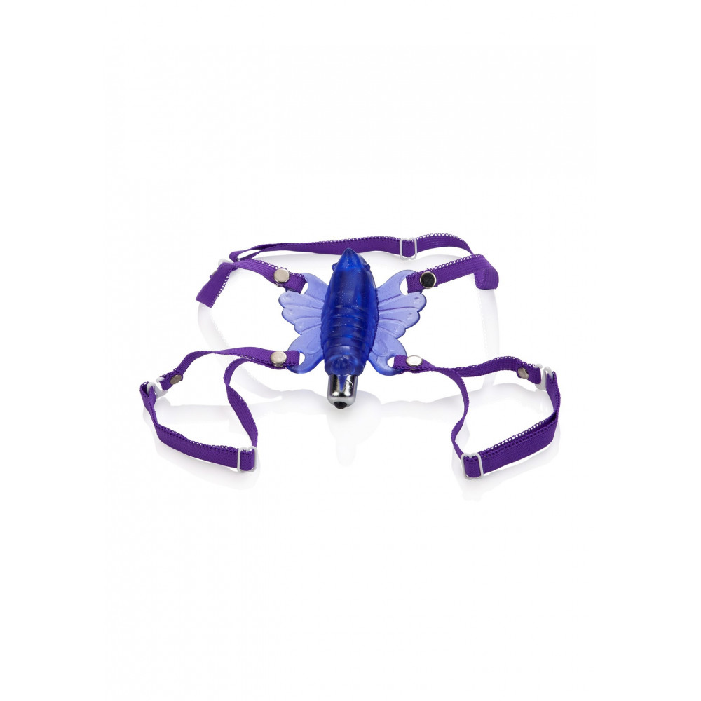 Секс игрушки - Вибратор-бабочка для клитора California Exotic, на ремнях, фиолетовый, 8 х 8 см
