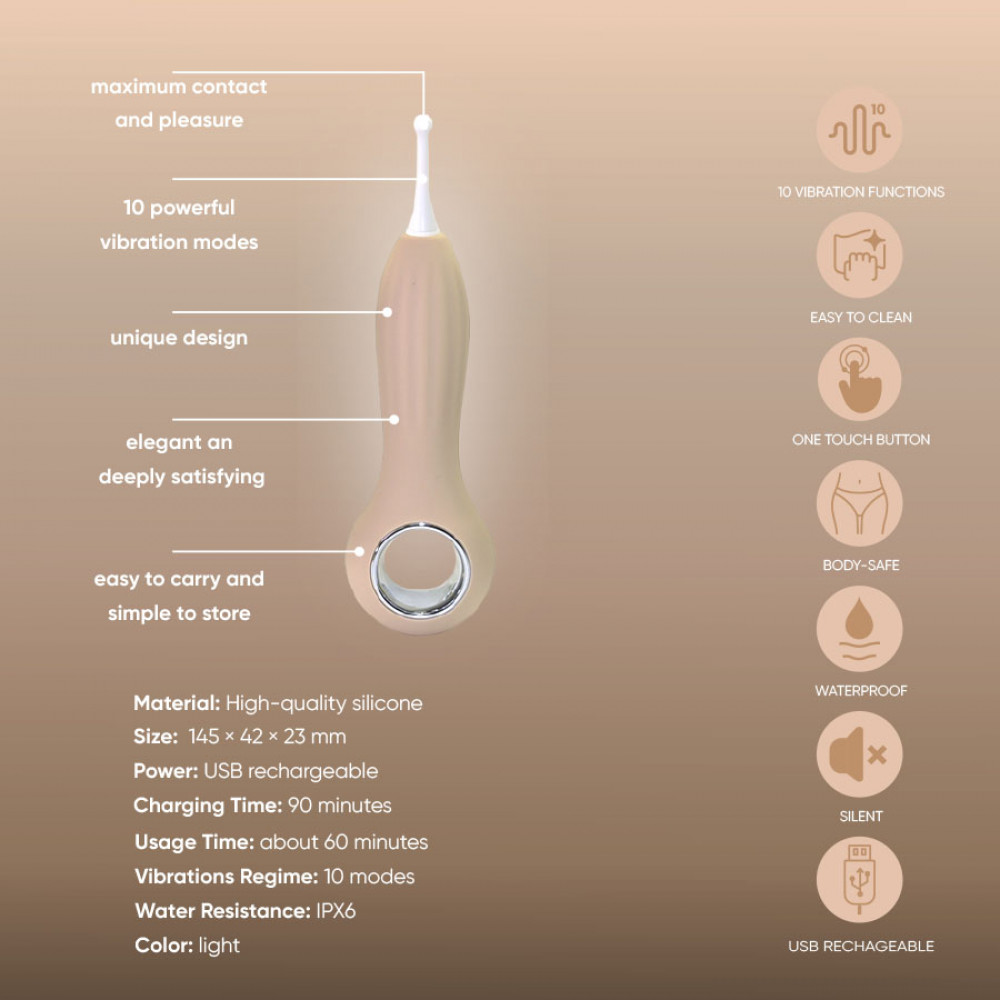 Вибропули и мини-вибраторы - Вибратор точечный с насадками Sweet Em для клитора, бежевый, 14.5 см 7
