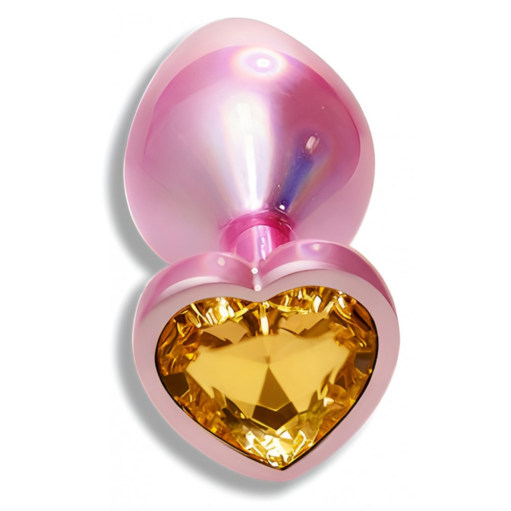 Анальные игрушки без вибрации - Анальная пробка с кристаллом EGZO - Pink Perl Heart Plug Yellow, size S 5