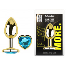 Анальная пробка с кристаллом EGZO - Gold Heart Plug Aqua size M