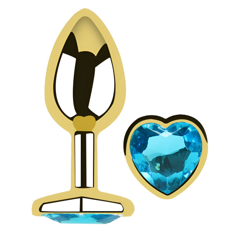 - Анальная пробка с кристаллом EGZO - Gold Heart Plug Aqua size M 1
