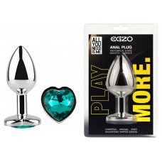 Анальная пробка с кристаллом EGZO - Silver Heart Plug Marine size M