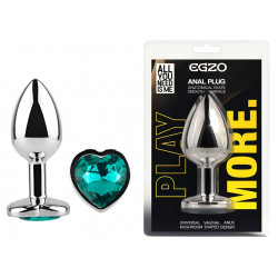 Анальна пробка з кристалом EGZO - Silver Heart Plug Marine size M