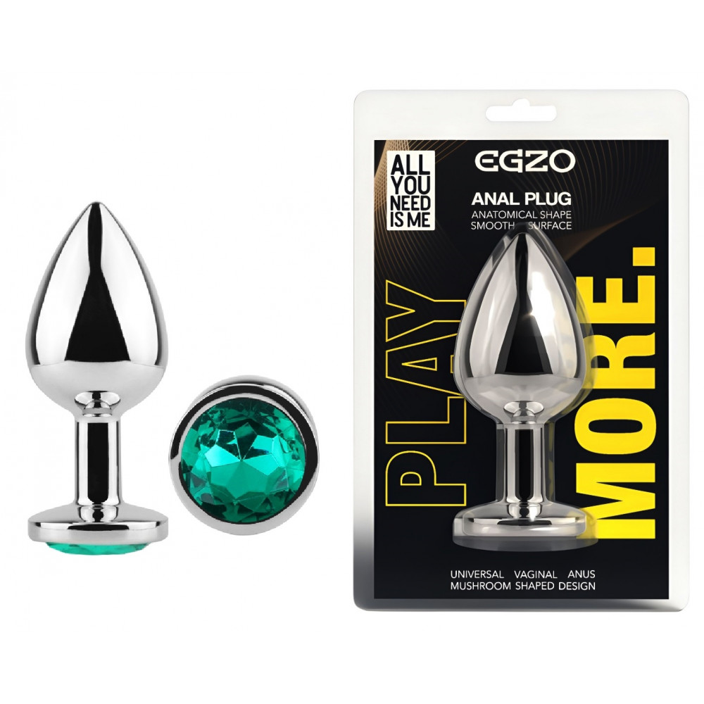 Анальные игрушки без вибрации - Анальная пробка с кристаллом EGZO - Silver Round Plug Marine size S