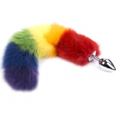 Анальная пробка S лисий хвост DS Fetish Anal plug S faux fur fox tail multi kolor polyeste
