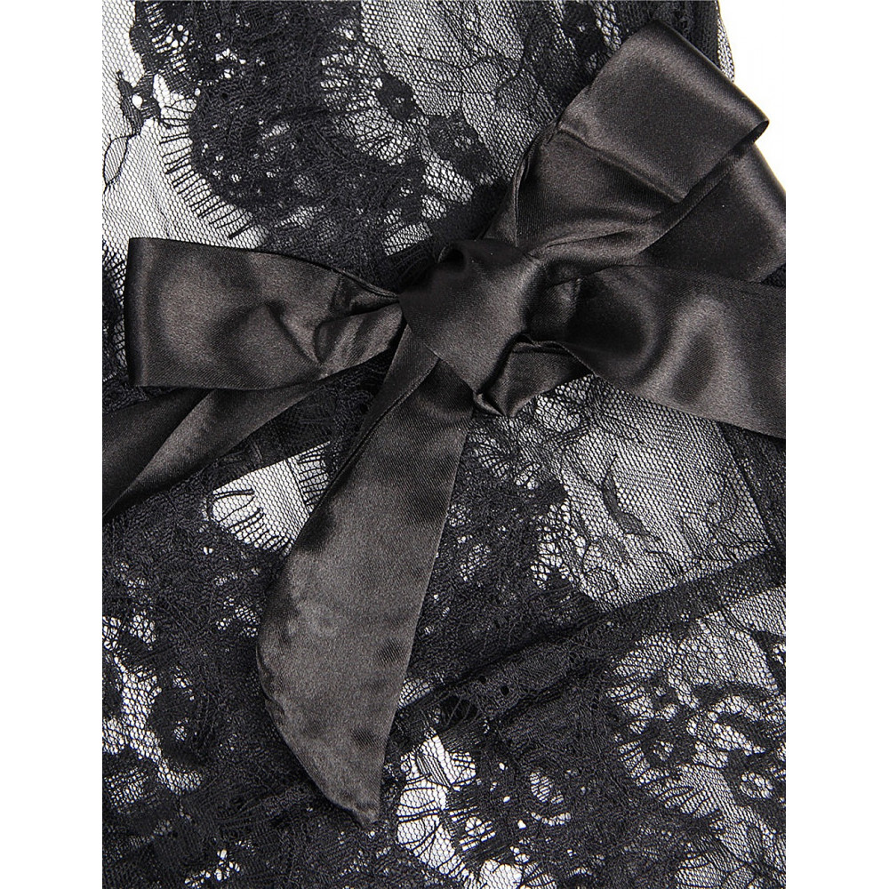 Різне - Мереживний халат чорний з довгими рукавами Star Night стрінги в комплекті, XS/S 6