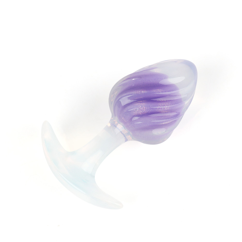 Анальные игрушки без вибрации - Люминесцентная анальная пробка UNIVIBE, силиконовая с шариком внутри, фиолетовая, 9.5 х 3.9 см 11