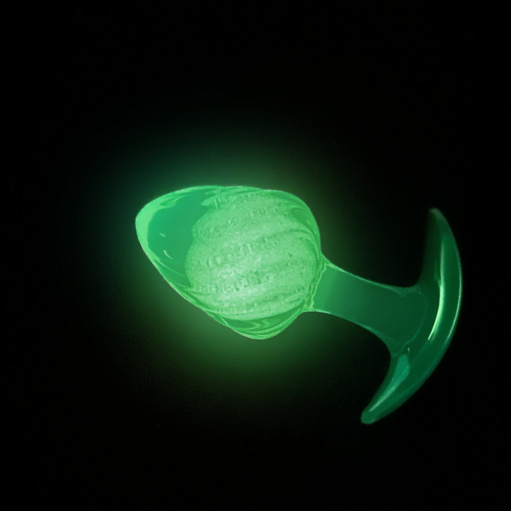 Анальные игрушки без вибрации - Люминесцентная анальная пробка UNIVIBE, силиконовая с шариком внутри, фиолетовая, 9.5 х 3.9 см 18