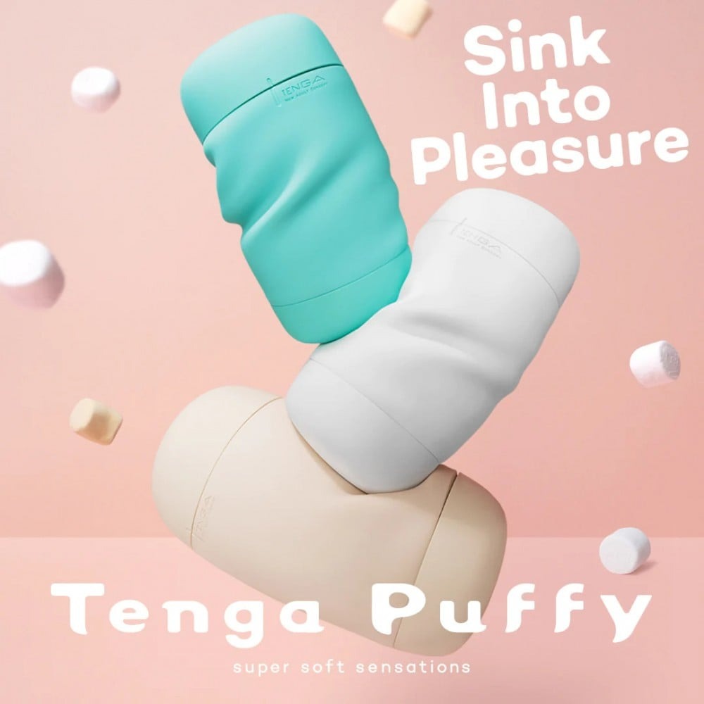 Секс игрушки - Мастурбатор нереалистичный Tenga Puffy Sugar White, рельефный, бежевый 2