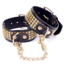 Наручники зі штучної шкіри з кристалами Fetish Boss Series - Handcuffs with cristals Gold, BS3300095