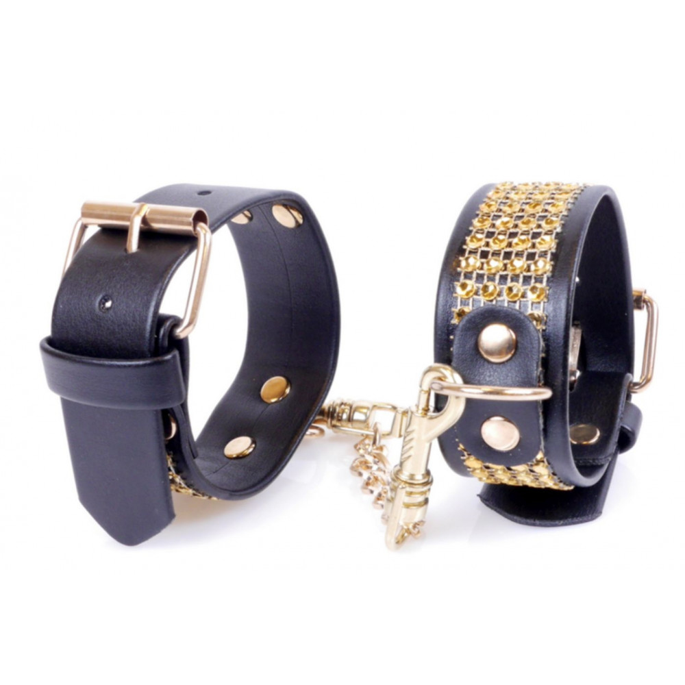 Різне - Наручники зі штучної шкіри з кристалами Fetish Boss Series - Handcuffs with cristals Gold, BS3300095 2