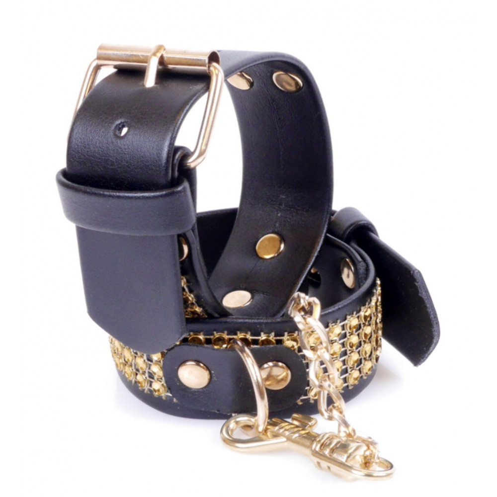 Різне - Наручники зі штучної шкіри з кристалами Fetish Boss Series - Handcuffs with cristals Gold, BS3300095 3
