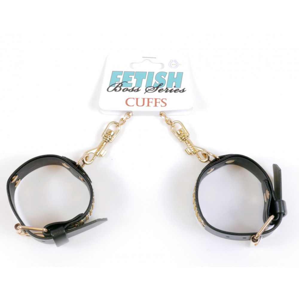 Різне - Наручники зі штучної шкіри з кристалами Fetish Boss Series - Handcuffs with cristals Gold, BS3300095 1