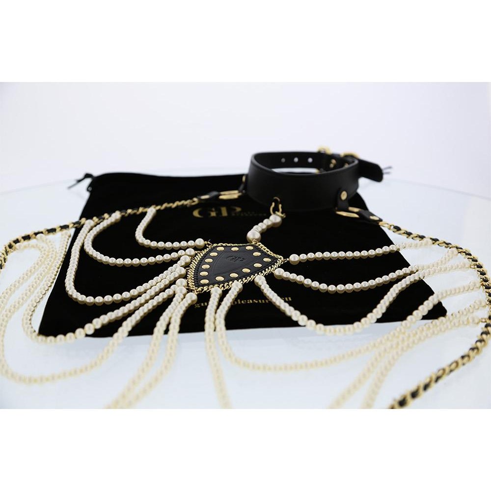  - Нашийник з перловим намистом BDSM Guilty Pleasure Pearl, 6 рядів, на зав'язках 12