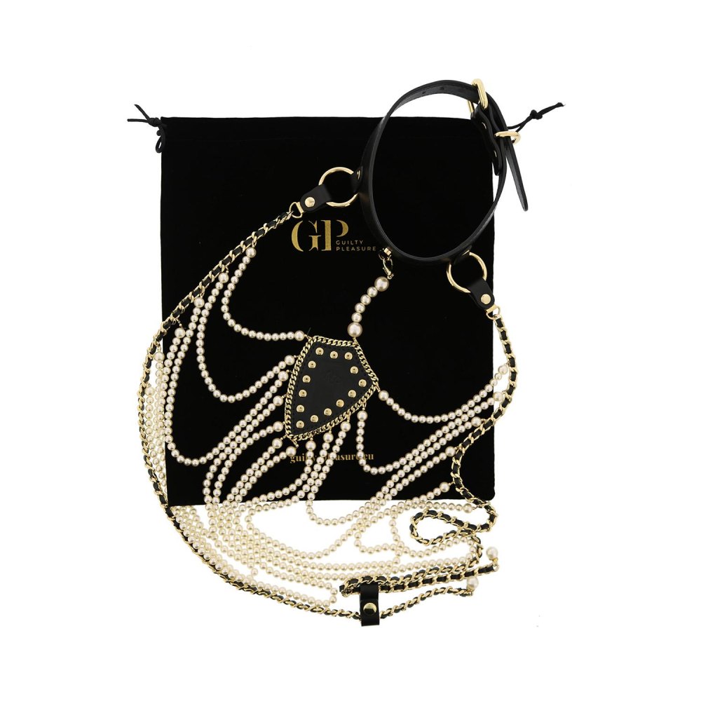  - Нашийник з перловим намистом BDSM Guilty Pleasure Pearl, 6 рядів, на зав'язках 1