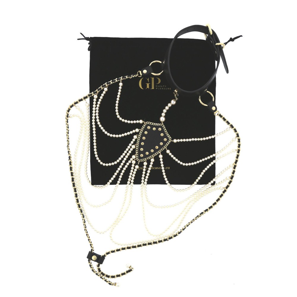  - Нашийник з перловим намистом BDSM Guilty Pleasure Pearl, 6 рядів, на зав'язках 9