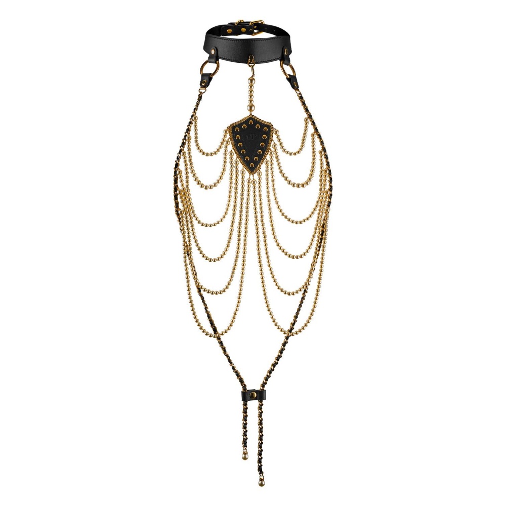  - Нашийник з перловим намистом BDSM Guilty Pleasure Pearl, 6 рядів, на зав'язках 7