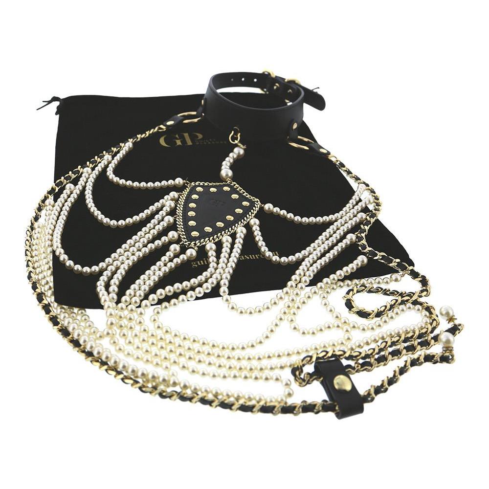  - Нашийник з перловим намистом BDSM Guilty Pleasure Pearl, 6 рядів, на зав'язках 8