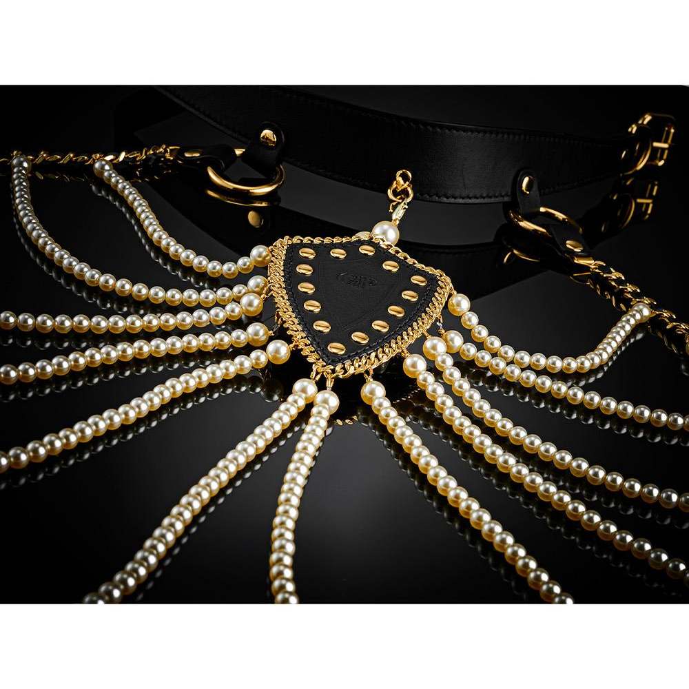  - Нашийник з перловим намистом BDSM Guilty Pleasure Pearl, 6 рядів, на зав'язках 5