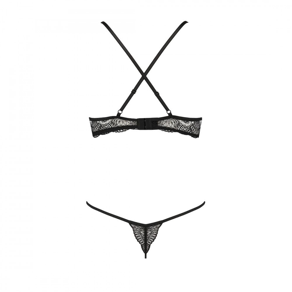 Эротические комплекты - Комплект белья QUENTRIS BIKINI black L/XL - Passion Exclusive, стринги и полуоткрытый лиф 1