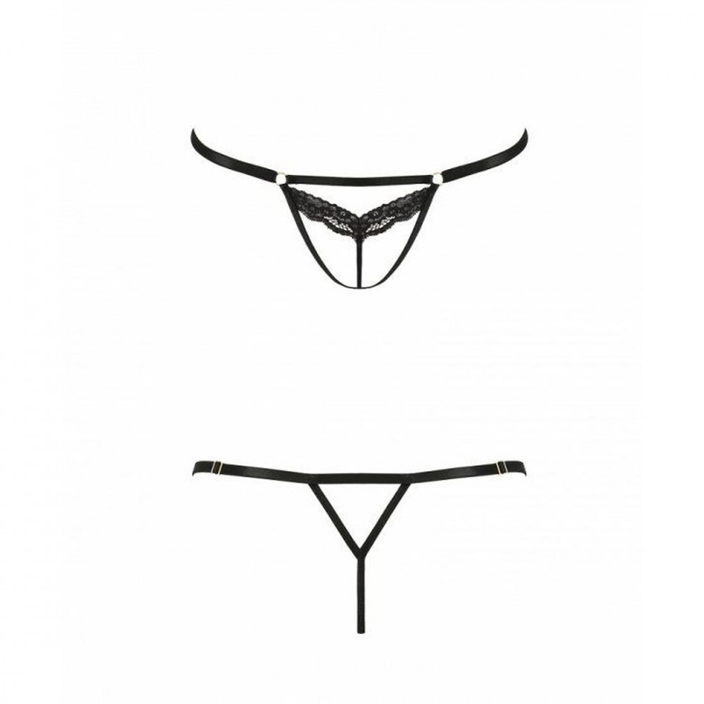 Женское эротическое белье - Откровенные трусики-стрепы с кружевом Passion Exclusive SOLON THONG L/XL black 1