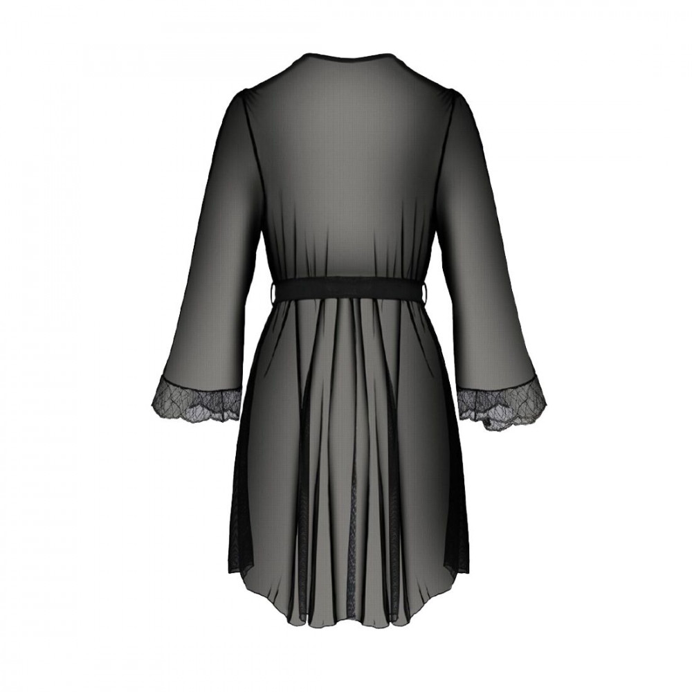 Эротические пеньюары и сорочки - Пеньюар Passion Amberly Peignoir 4XL/5XL black, ажурные декольте и манжеты, широкие рукава 1