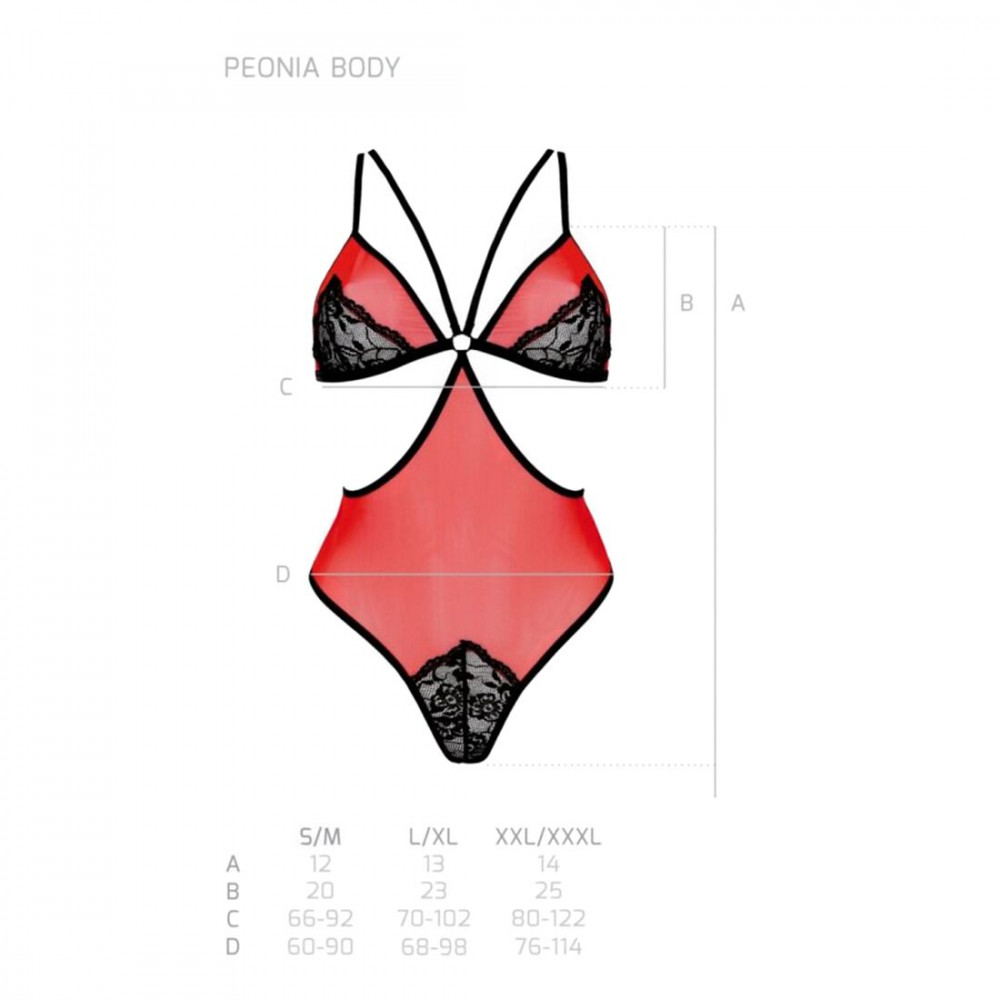 Эротическое боди - Полупрозрачное боди с кружевом Passion PEONIA BODY L/XL red 1