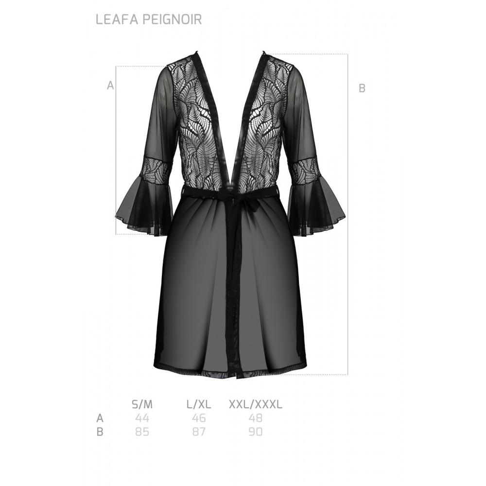 Эротические пеньюары и сорочки - Пеньюар Passion LEAFA PEIGNOIR black L/XL - ECO Passion 4