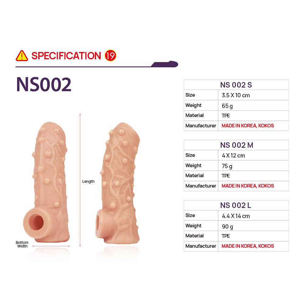 Эрекционные кольца без вибрации - Насадка на член Kokos Nude Sleeve NS 002 L 3