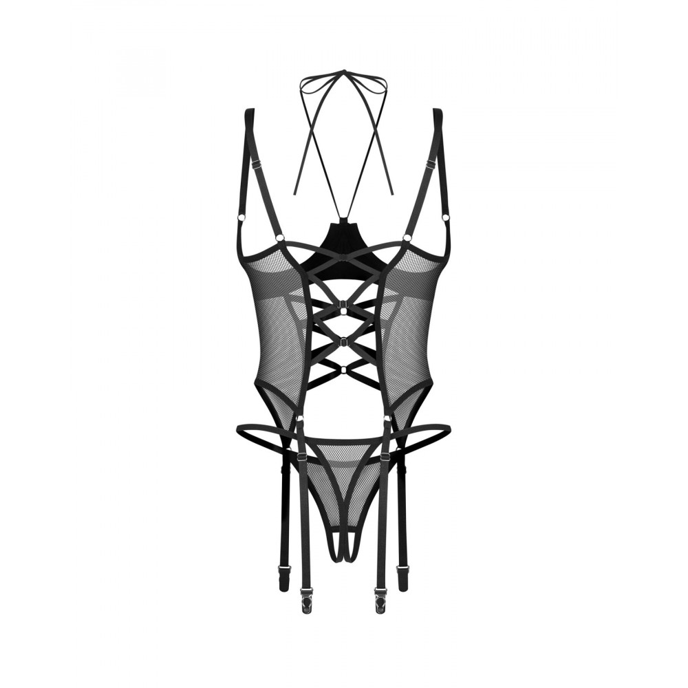 Жіноча еротична білизна - Корсет Obsessive Dominna cupless corset & crotchless thong L/XL 4