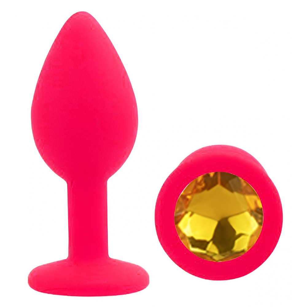 Анальные игрушки без вибрации - Силиконовая анальная пробка EGZO - Silicone Pink Round Plug Yellow, size S 3