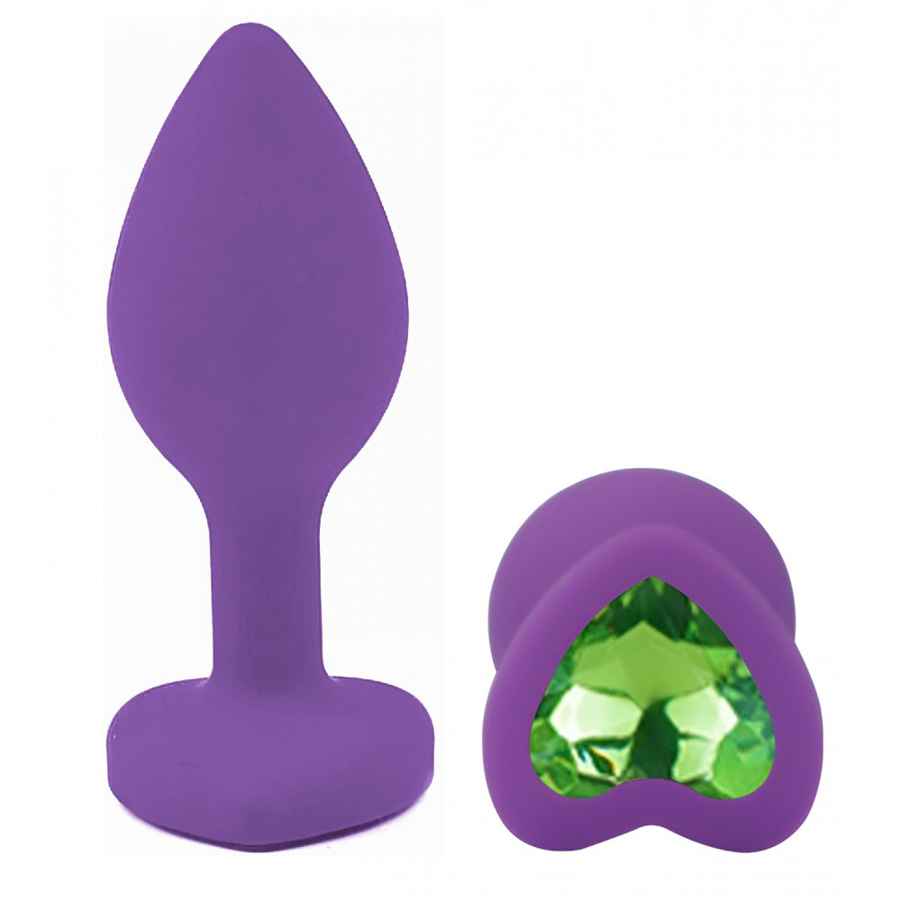 Анальные игрушки без вибрации - Силиконовая анальная пробка EGZO - Silicone Violet Heart Plug Green, size S 3